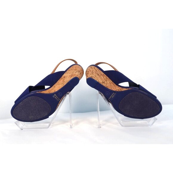 Isaac Mizrahi Navy Blue Cork Wedge Sandals with Adjustable Tan Strap - Size 7W - Picture 6 of 9